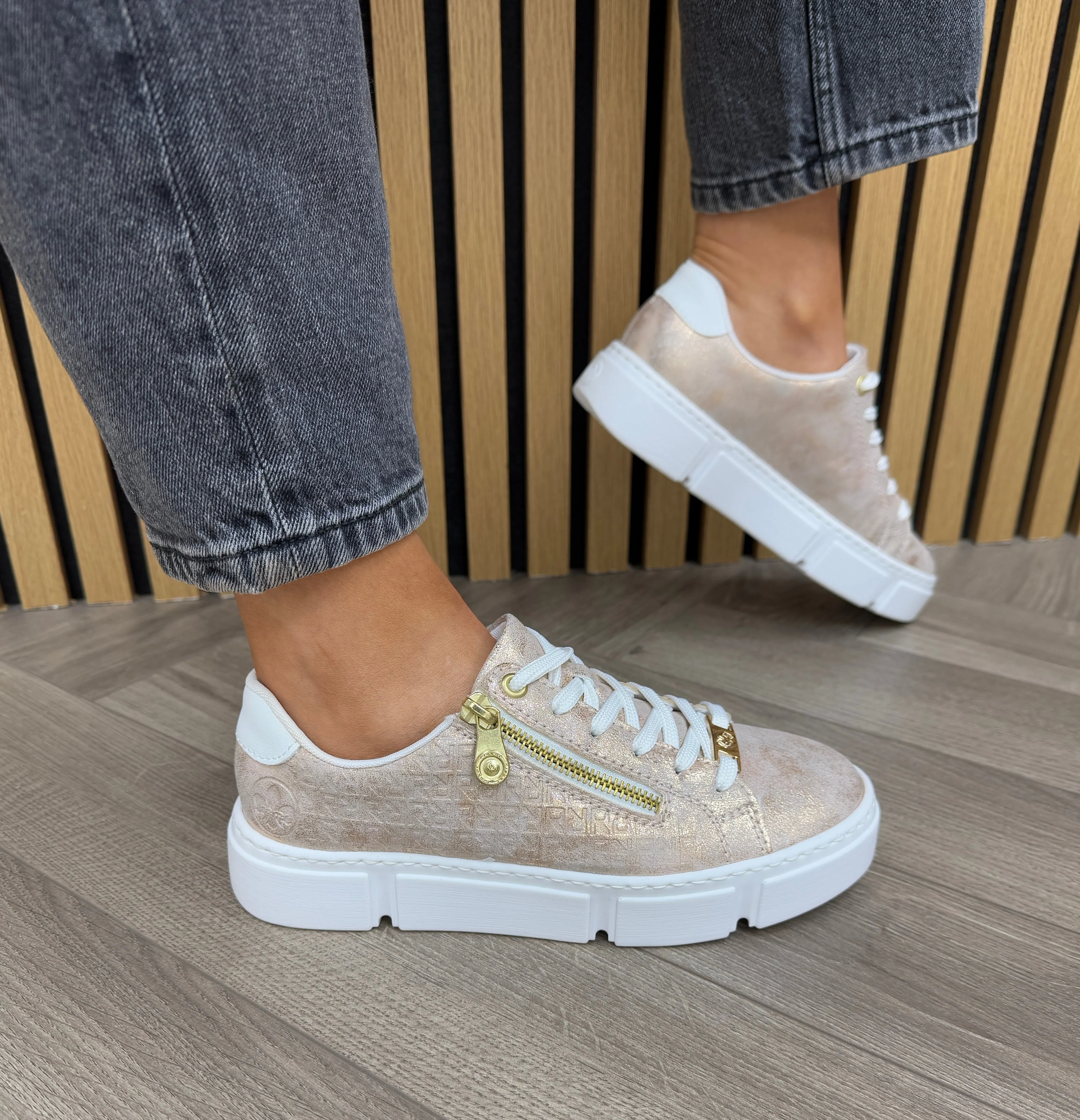 Rieker Metallic Trainer with Side Zip N5917-90 - Gold (R23)