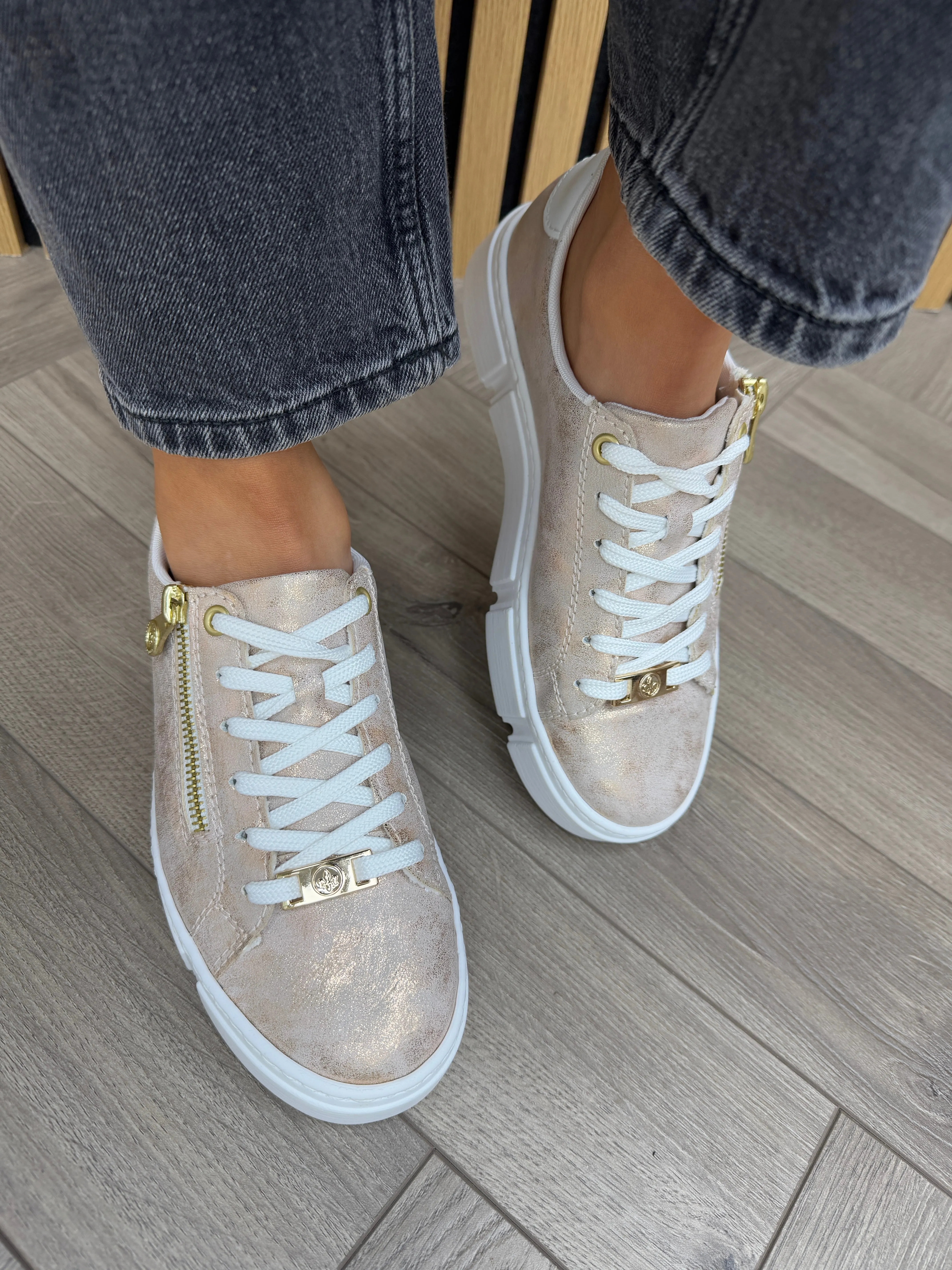 Rieker Metallic Trainer with Side Zip N5917-90 - Gold (R23)