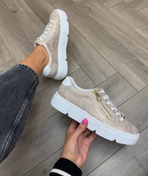 Rieker Metallic Trainer with Side Zip N5917-90 - Gold (R23)
