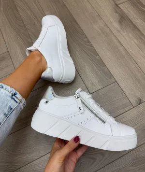 Rieker (SS25) Flatform Trainer With Side Zip W2605-80 - White (R31)