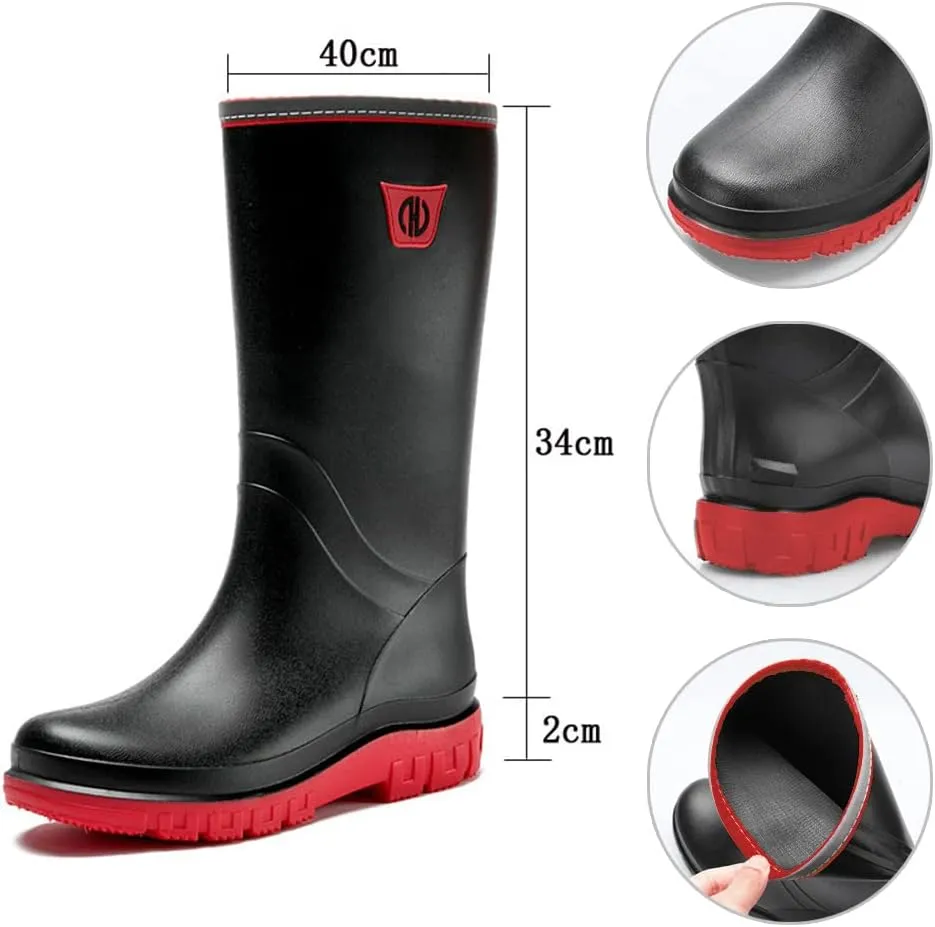 Rojeam Mens Rain Boots Waterproof Garden Shoes Rain Shoes