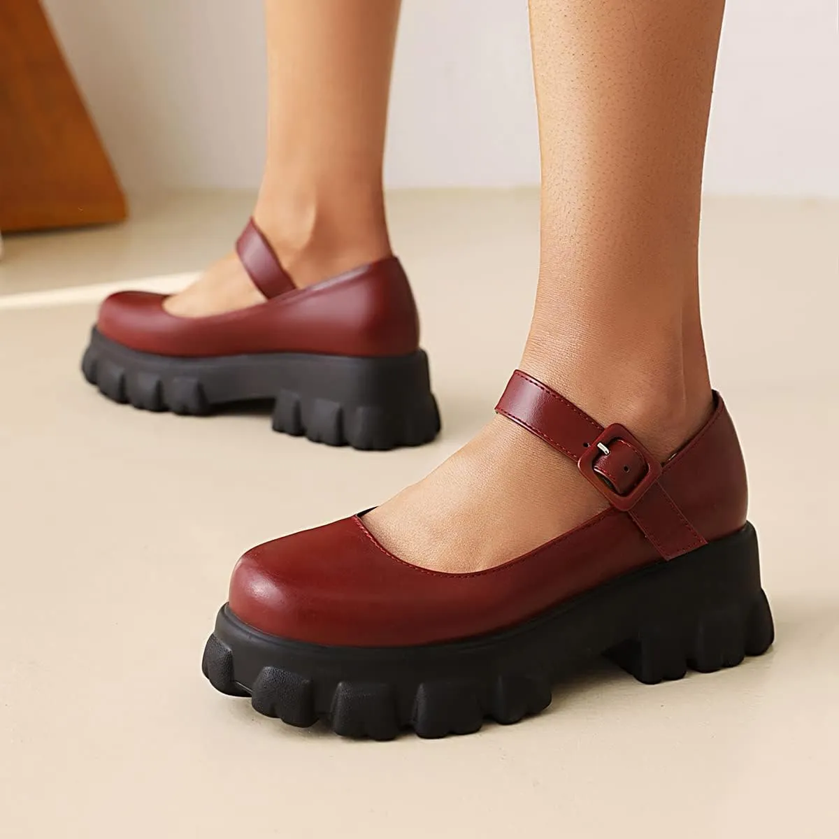 Scaoruki Women Fashion Loafers Platform Chunky Heels Slip on Shoes