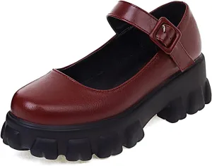 Scaoruki Women Fashion Loafers Platform Chunky Heels Slip on Shoes