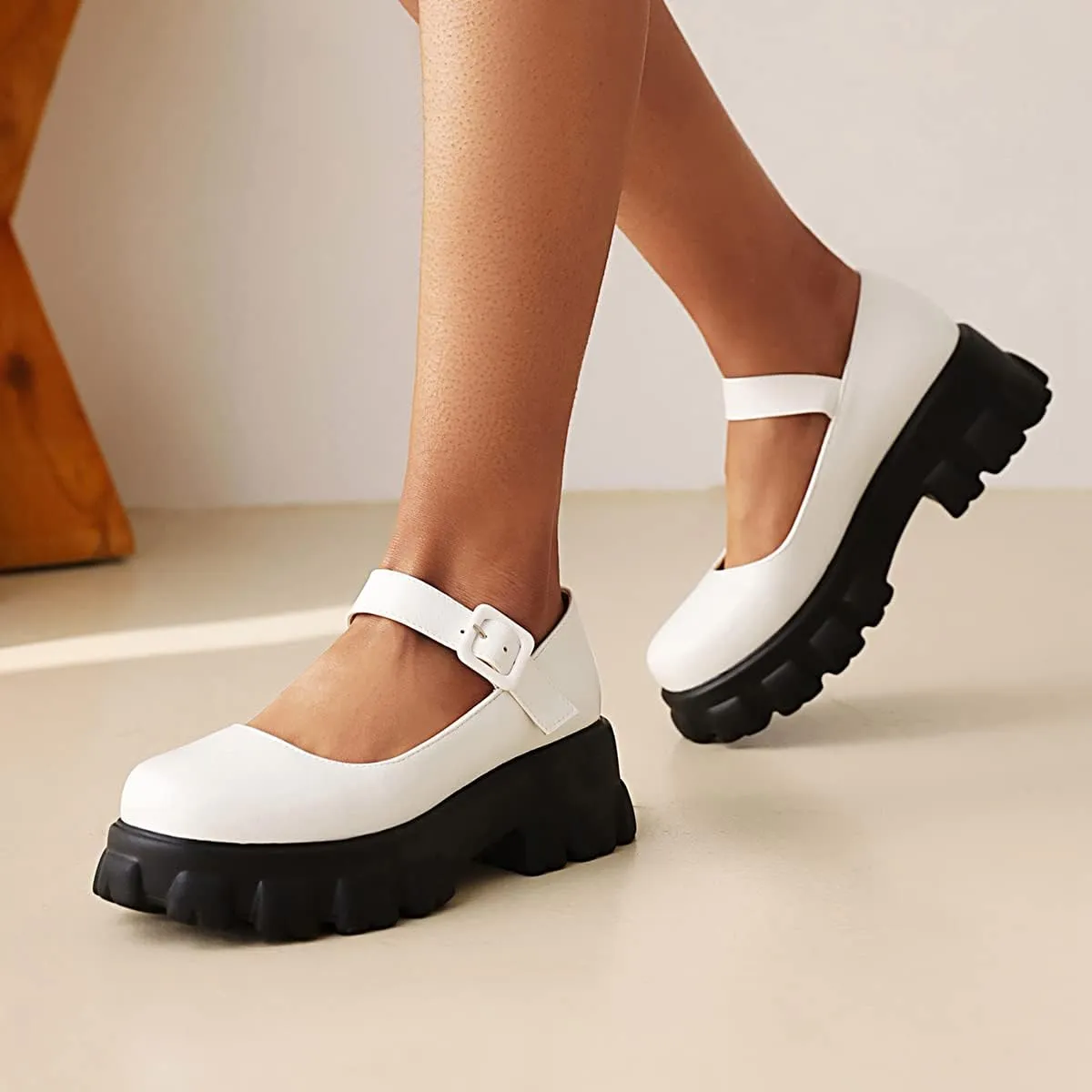 Scaoruki Women Fashion Loafers Platform Chunky Heels Slip on Shoes