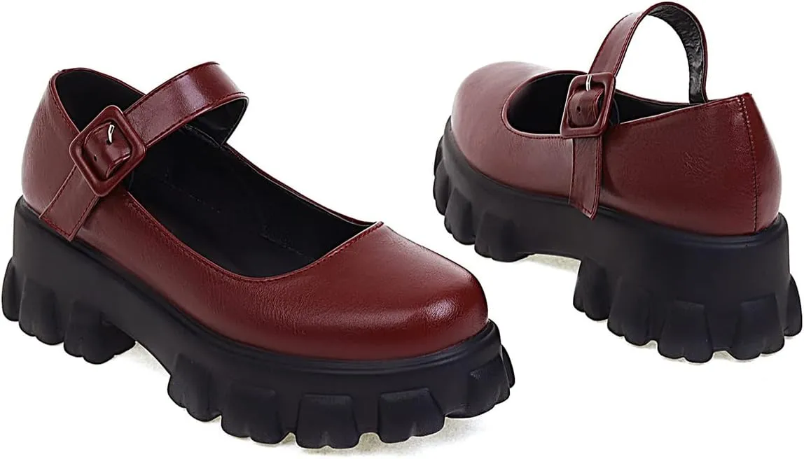 Scaoruki Women Fashion Loafers Platform Chunky Heels Slip on Shoes