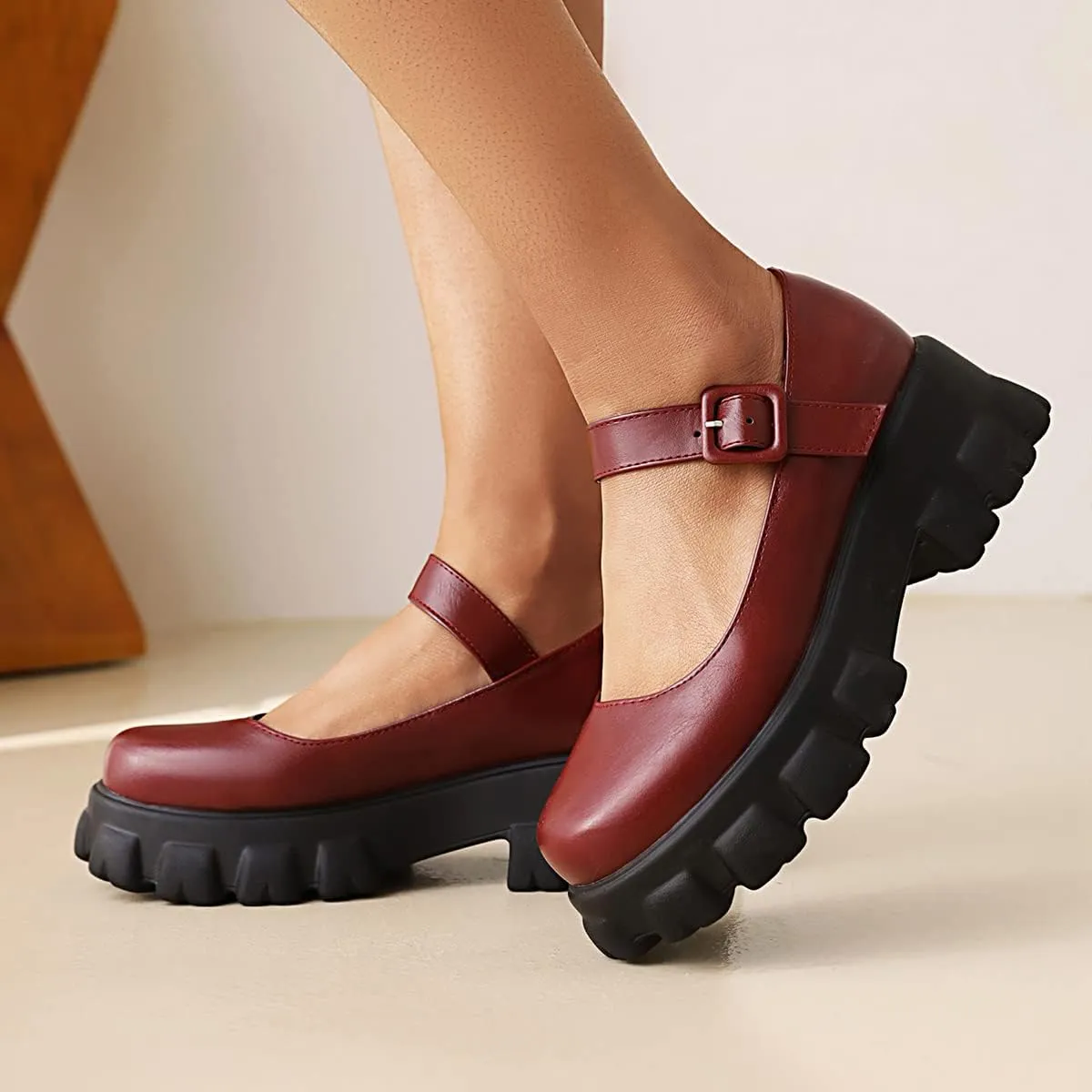 Scaoruki Women Fashion Loafers Platform Chunky Heels Slip on Shoes