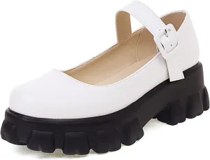 Scaoruki Women Fashion Loafers Platform Chunky Heels Slip on Shoes