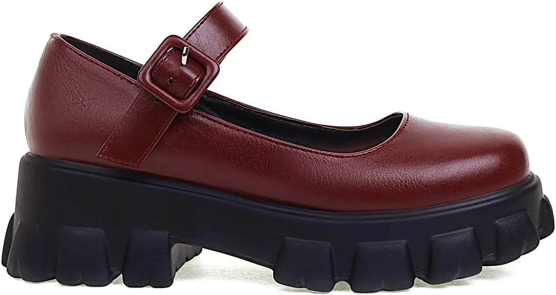 Scaoruki Women Fashion Loafers Platform Chunky Heels Slip on Shoes