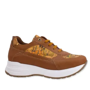 Scarpe Donna 1A Classe Alviero Martini Sneakers color Cuoio e Dettagli in Tessuto Geo Classic 1345