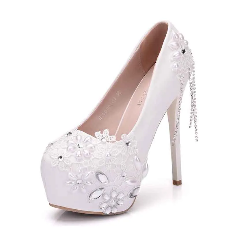 Sd-hk Bridal Shoes Women Platform White Comfortable Wedding Heels for Bridal