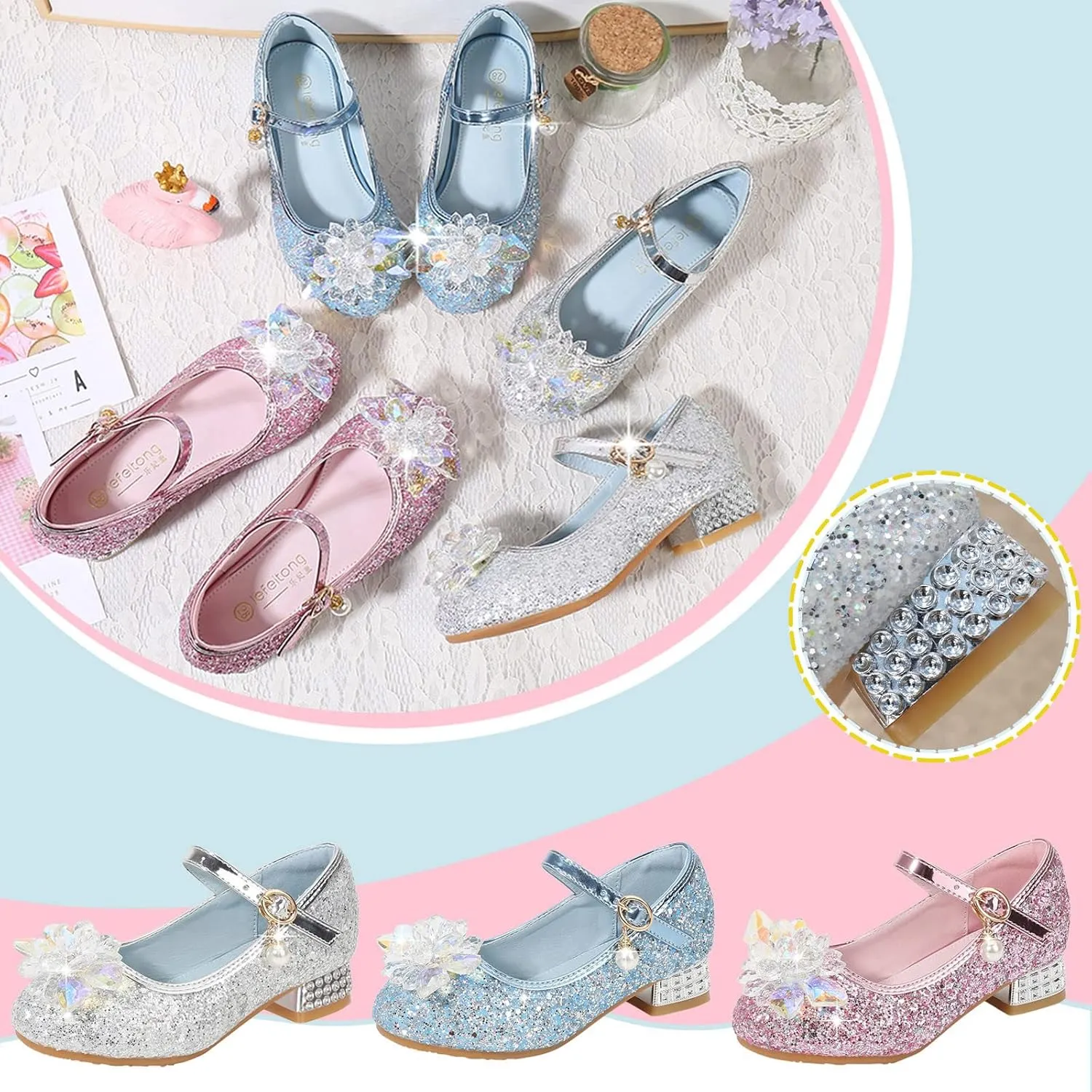 Shoes Low Heel for Girls Toddler Dress Shoes Cute Bowknot Sparkle Mary Jane Flower Girls Wedding Birthday Party Prom
