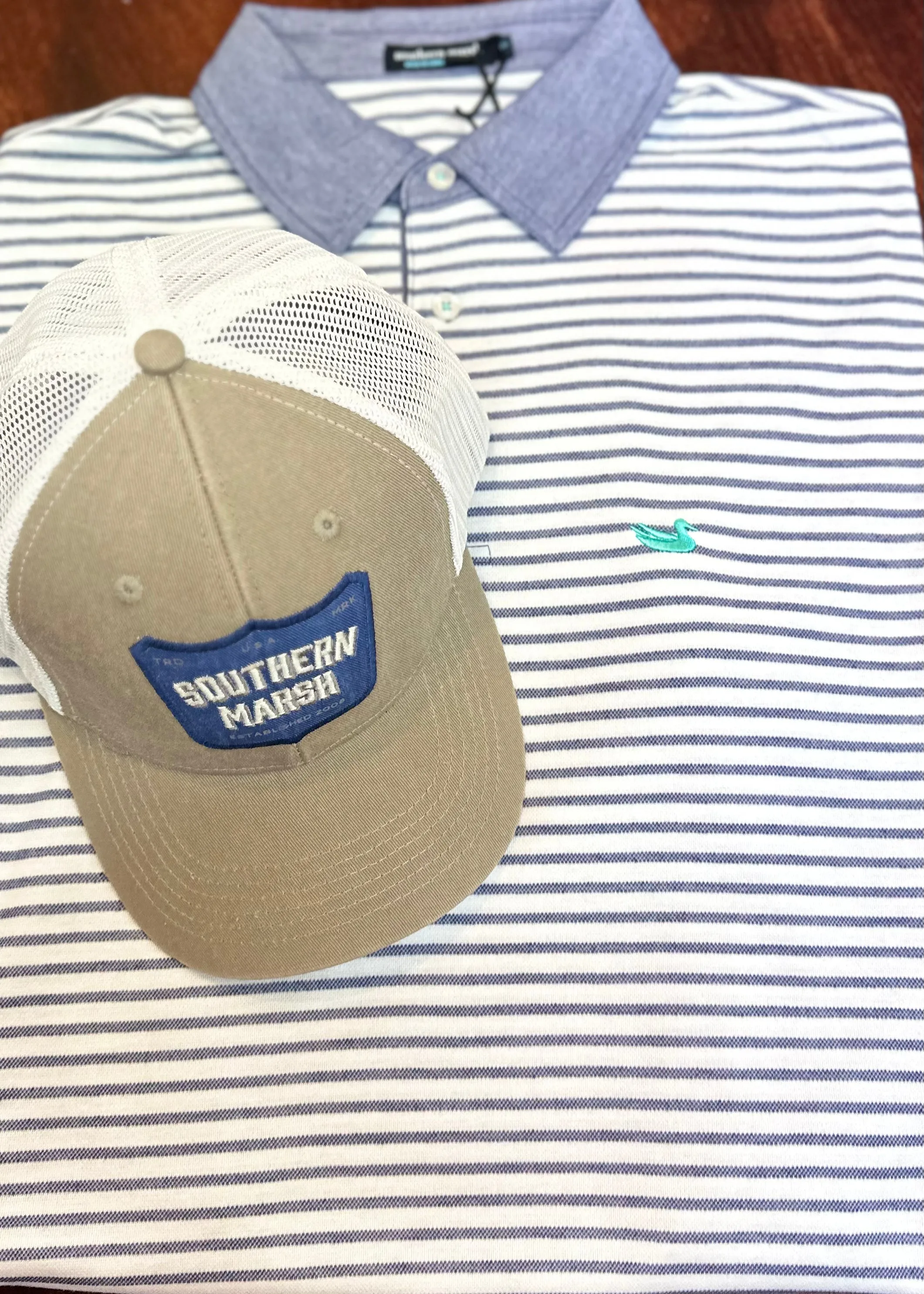 Southern Marsh Albany Flats Stripe Polo - Navy