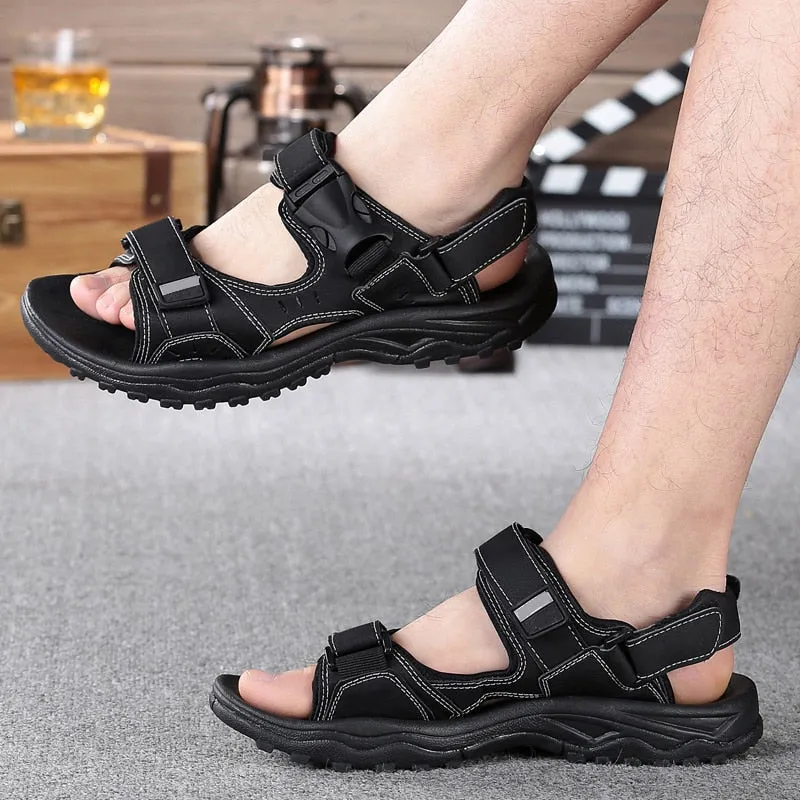 Summer Men Black Beach Shoes Hook Comfortable Slippers For Men
