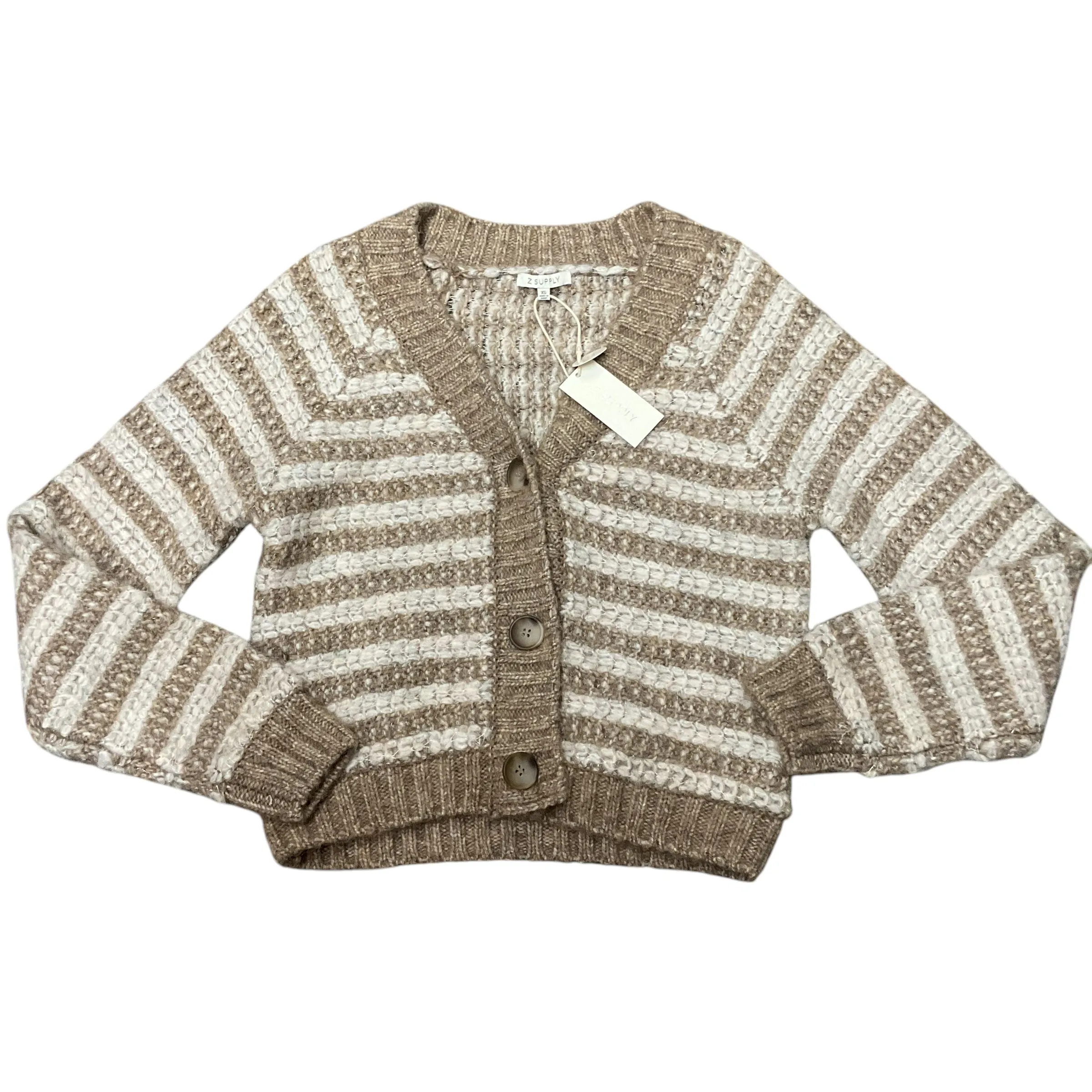 Sweater Cardigan By Z Supply In Tan & White, Size:L