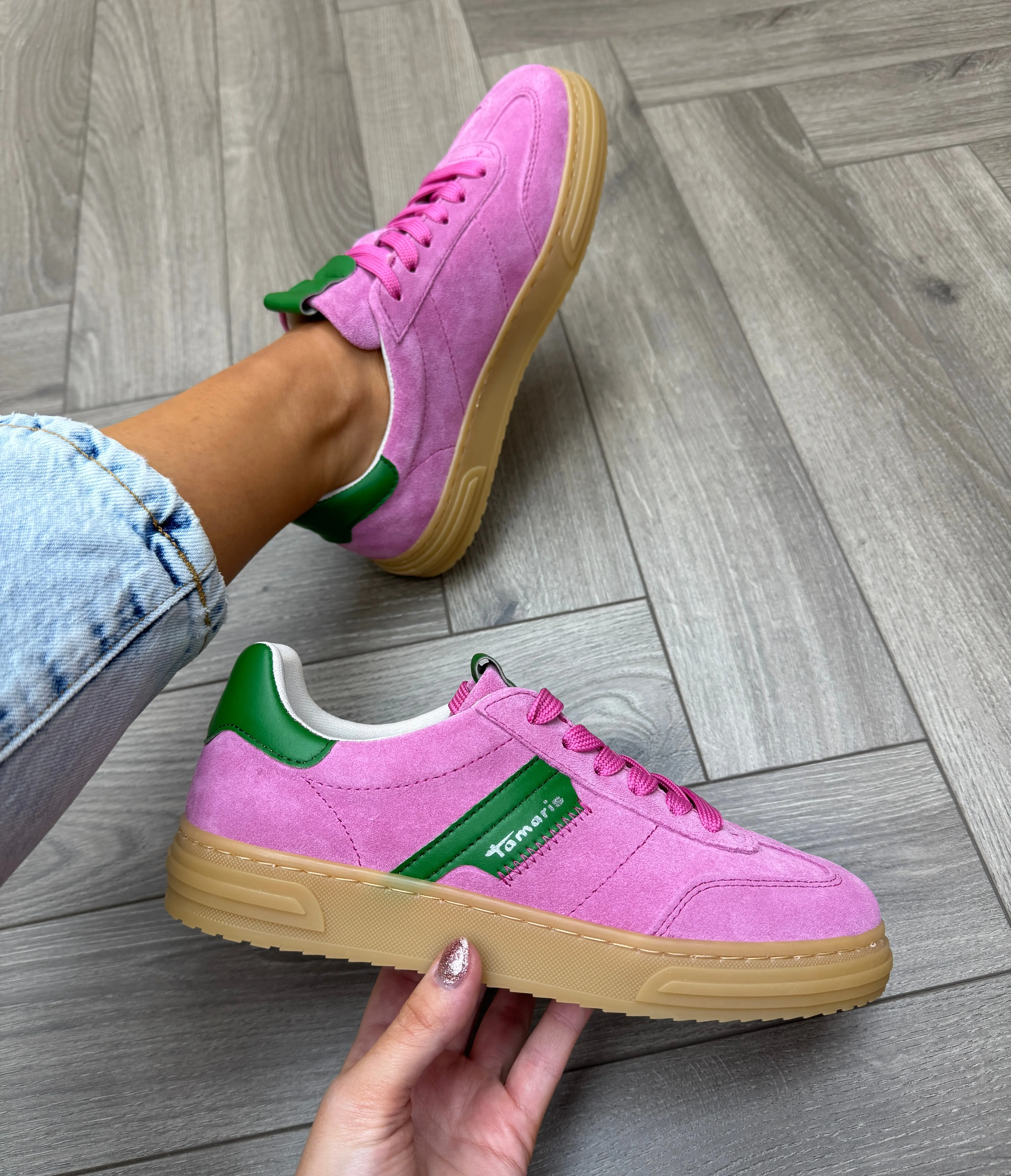 Tamaris (SS25) Gum Sole Trainer with Green Inserts 23788 - Rose