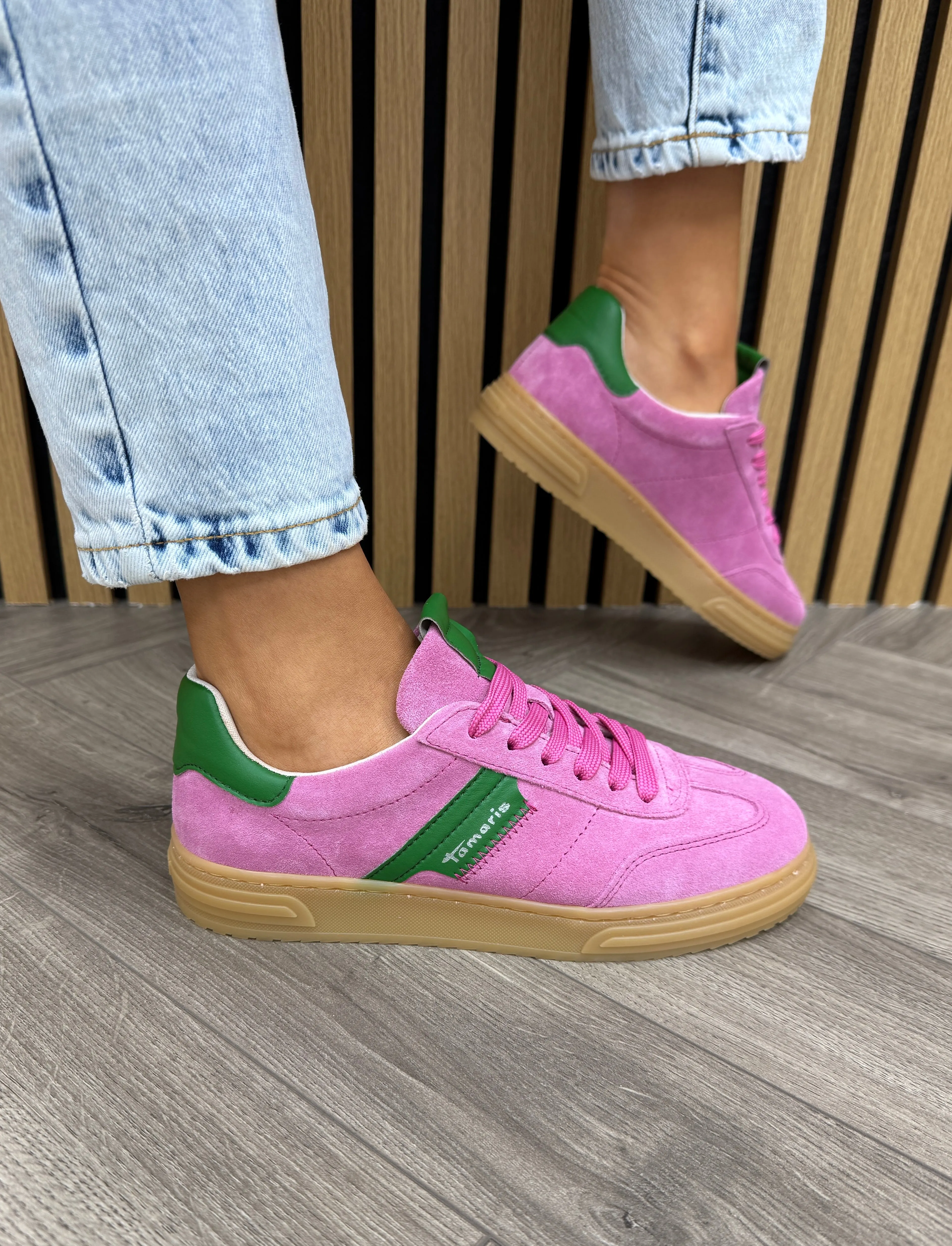 Tamaris (SS25) Gum Sole Trainer with Green Inserts 23788 - Rose