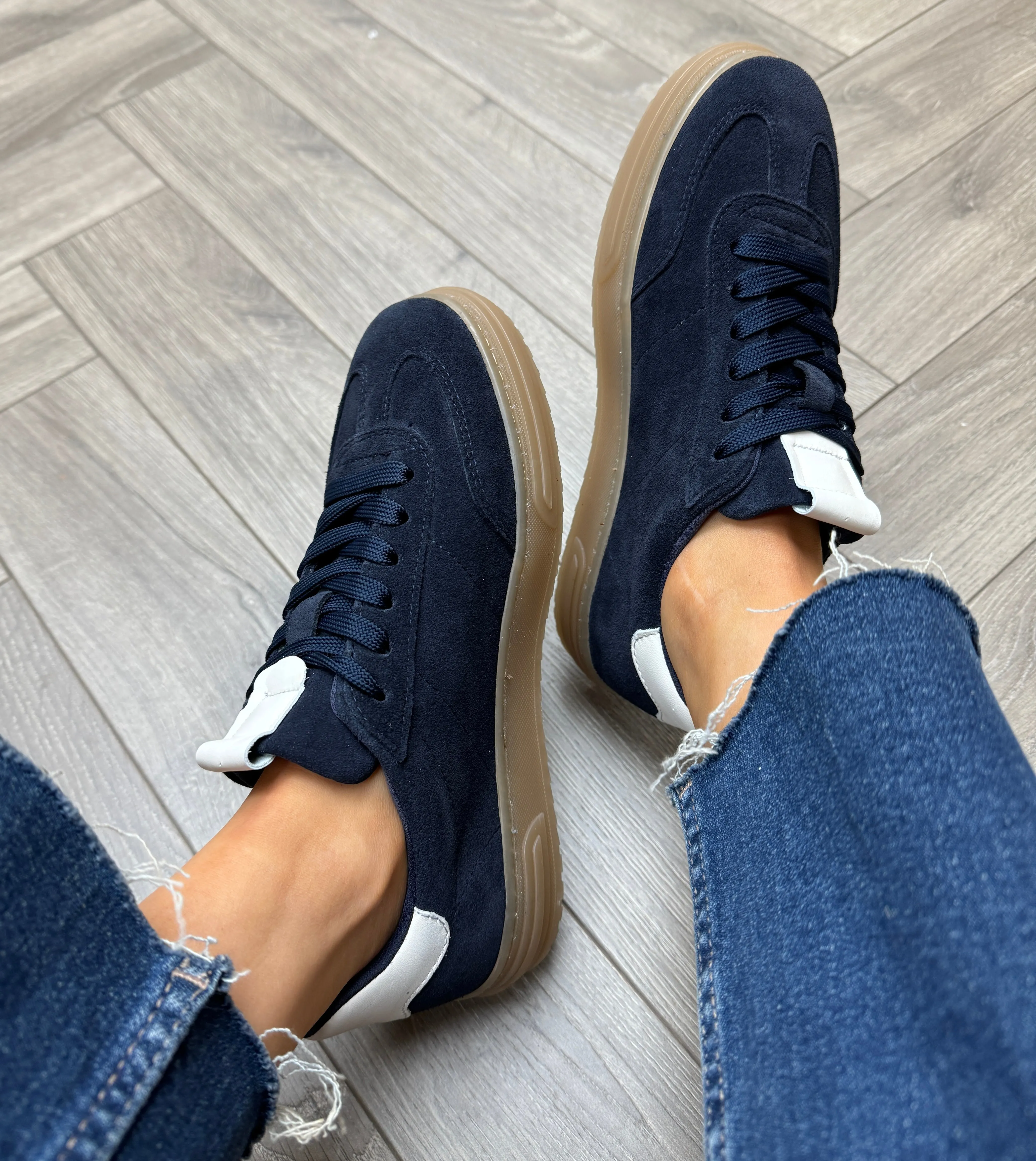 Tamaris (SS25) Suede Lace Up Trainer with Gum Sole 23788 - Navy (T2)