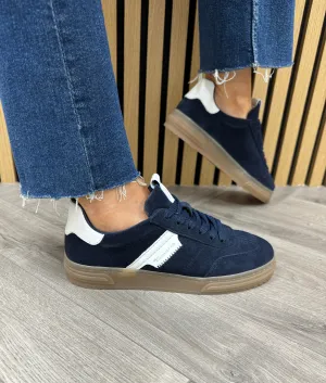 Tamaris (SS25) Suede Lace Up Trainer with Gum Sole 23788 - Navy (T2)