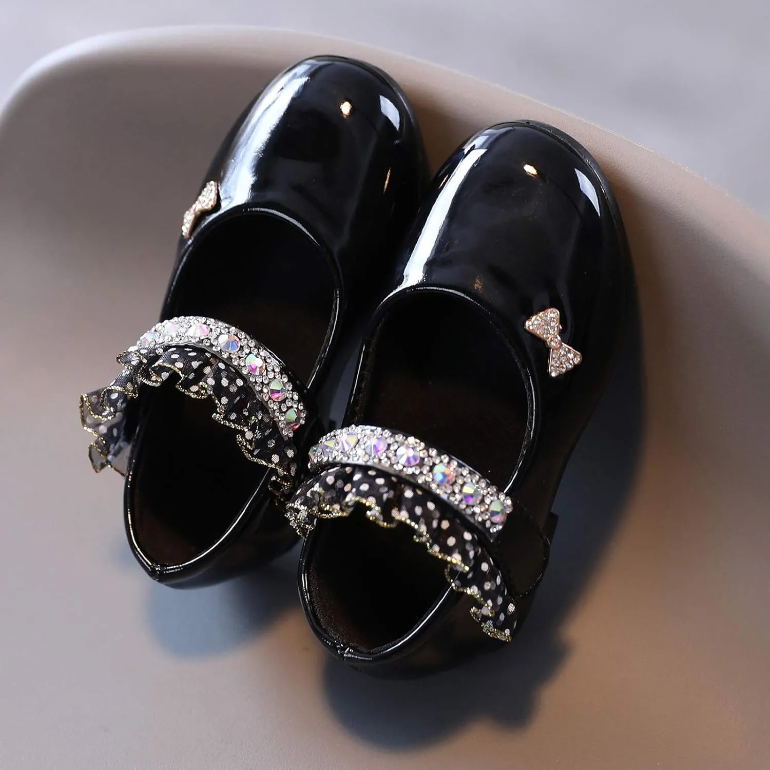 Toddler Baby Girls Dress Shoes Rhinstones Mary Jane Ballet Flats Flower Kids School Party Wedding Shoes