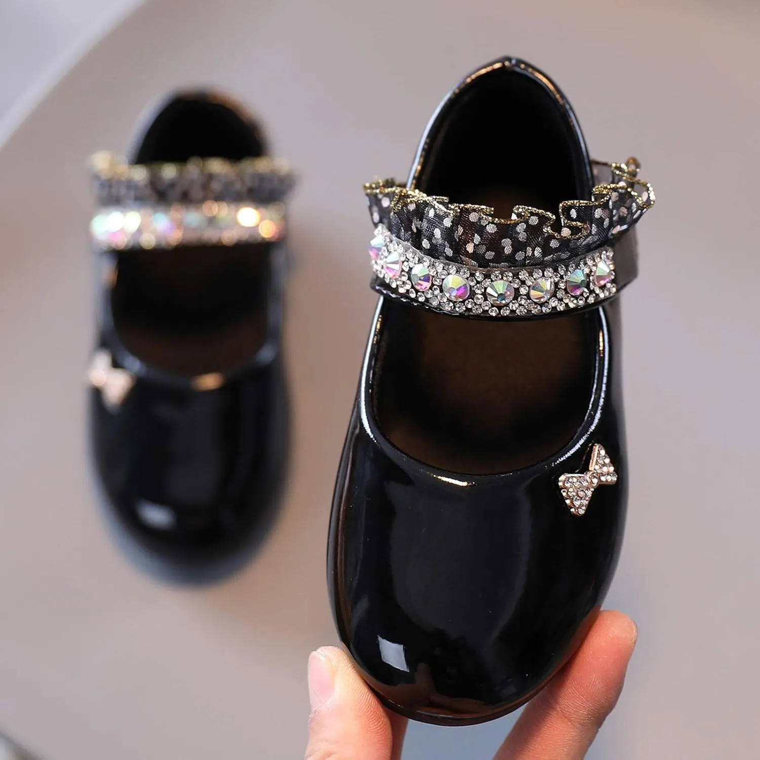 Toddler Baby Girls Dress Shoes Rhinstones Mary Jane Ballet Flats Flower Kids School Party Wedding Shoes
