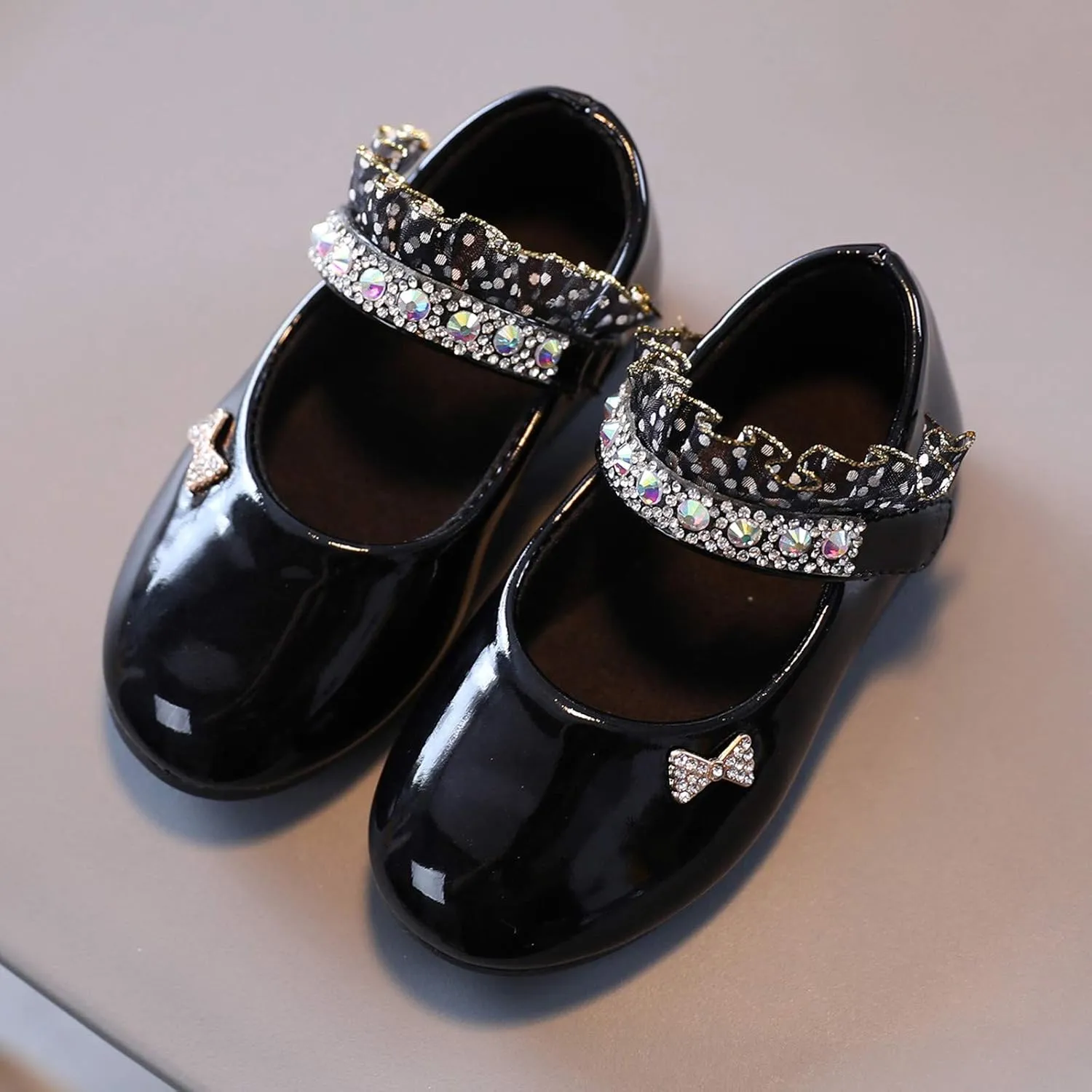 Toddler Baby Girls Dress Shoes Rhinstones Mary Jane Ballet Flats Flower Kids School Party Wedding Shoes