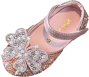 Toddler Bow Beaded Pearl Flower Dress Shoes Baby Girls Kids Strap Dance Sandals Light Breathable Non Slip Ankle