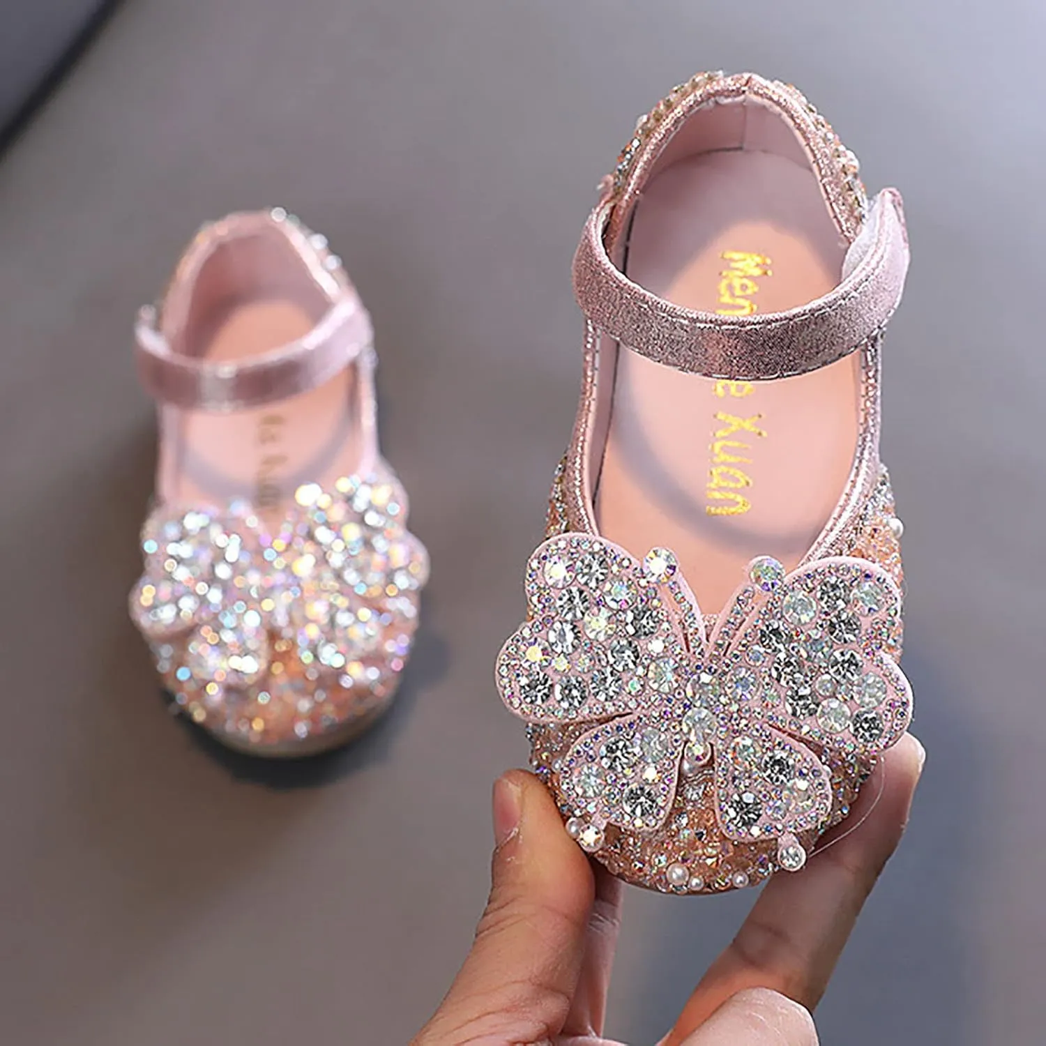 Toddler Bow Beaded Pearl Flower Dress Shoes Baby Girls Kids Strap Dance Sandals Light Breathable Non Slip Ankle