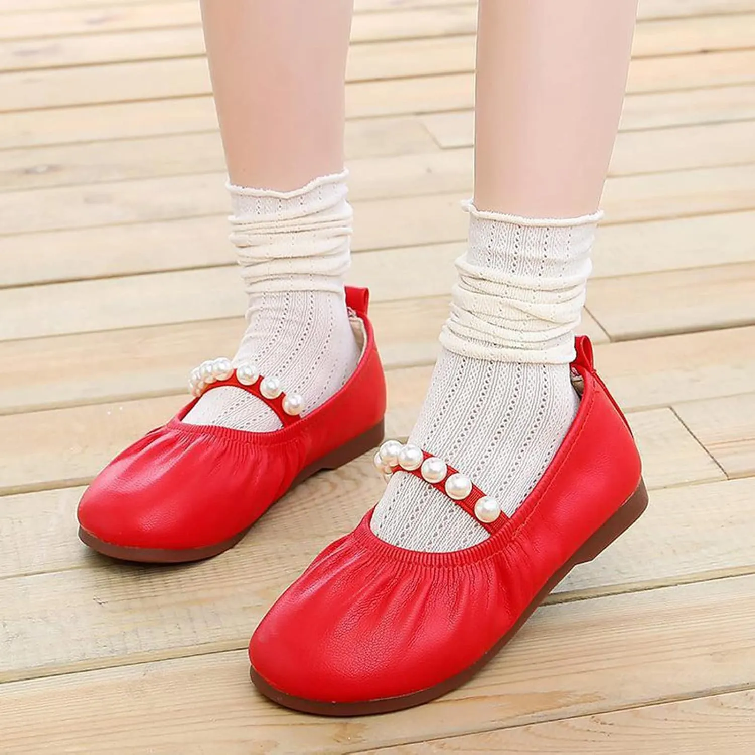 Toddler Flower Girl Dress Shoes Pearls Mary Jane Ballet Flats Party Wedding Toddler Little Kid Shoes