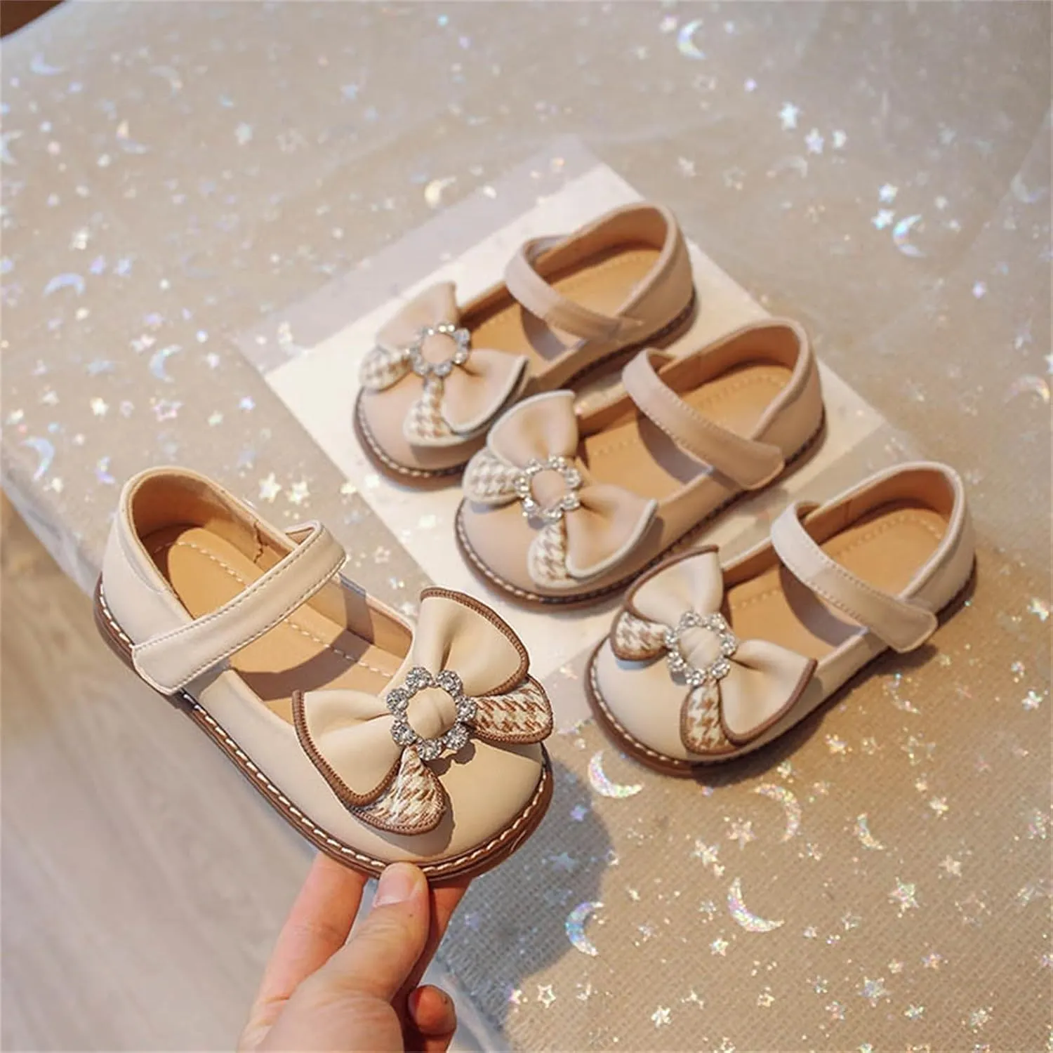 Toddler Flower Girl Dress Shoes Rhinstones Bow Mary Jane Ballet Flats for Wedding Party School Shoes