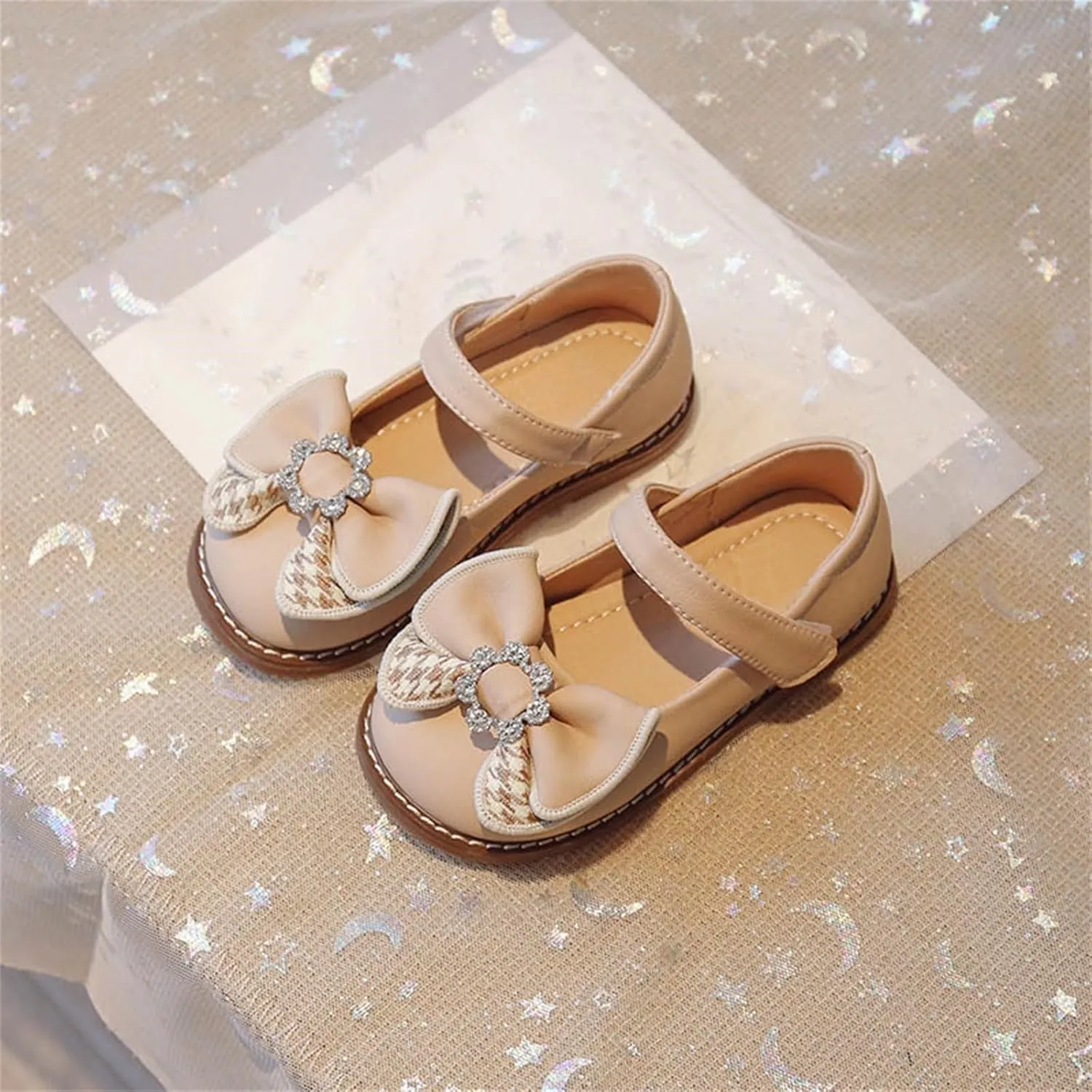 Toddler Flower Girl Dress Shoes Rhinstones Bow Mary Jane Ballet Flats for Wedding Party School Shoes