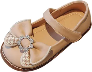 Toddler Flower Girl Dress Shoes Rhinstones Bow Mary Jane Ballet Flats for Wedding Party School Shoes
