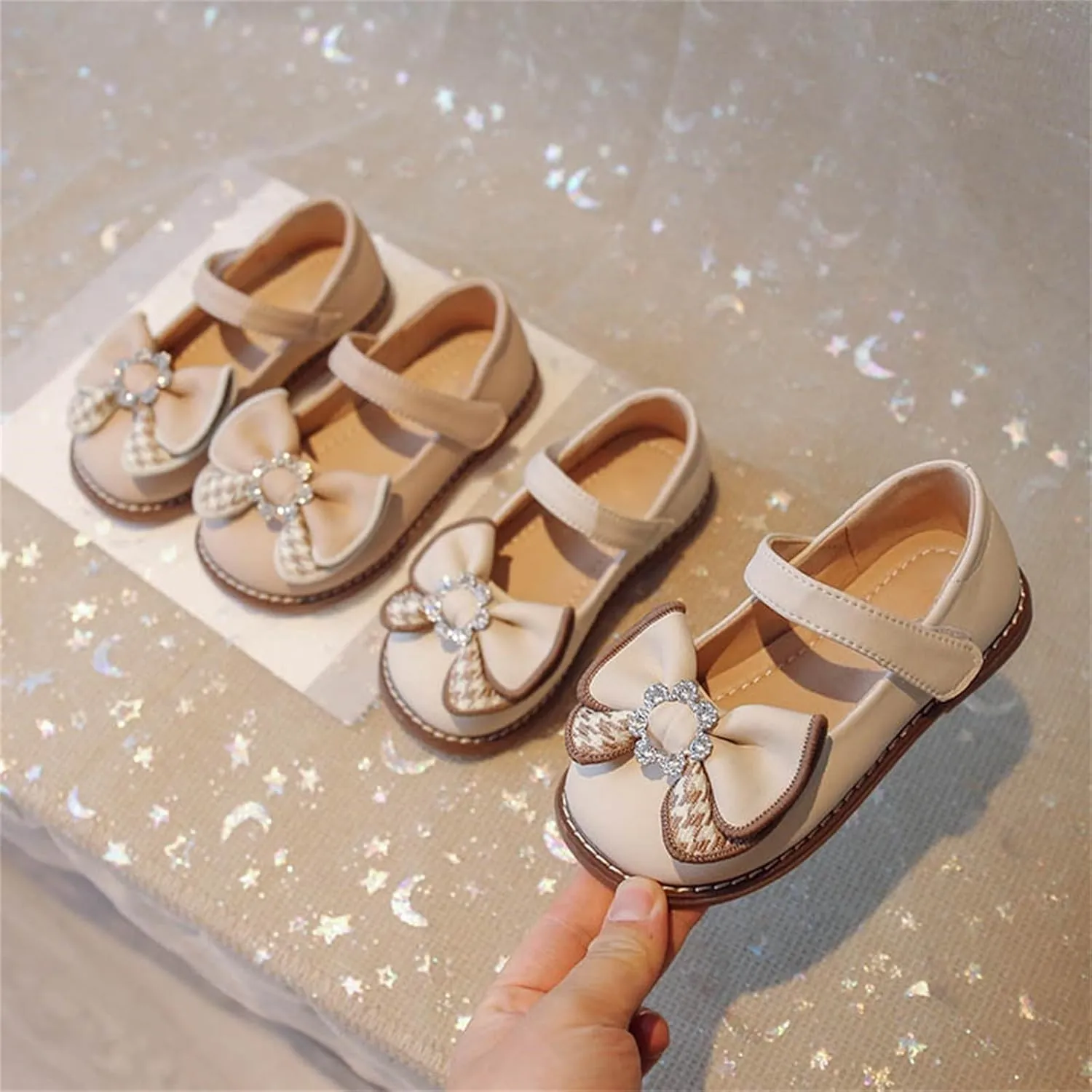 Toddler Flower Girl Dress Shoes Rhinstones Bow Mary Jane Ballet Flats for Wedding Party School Shoes