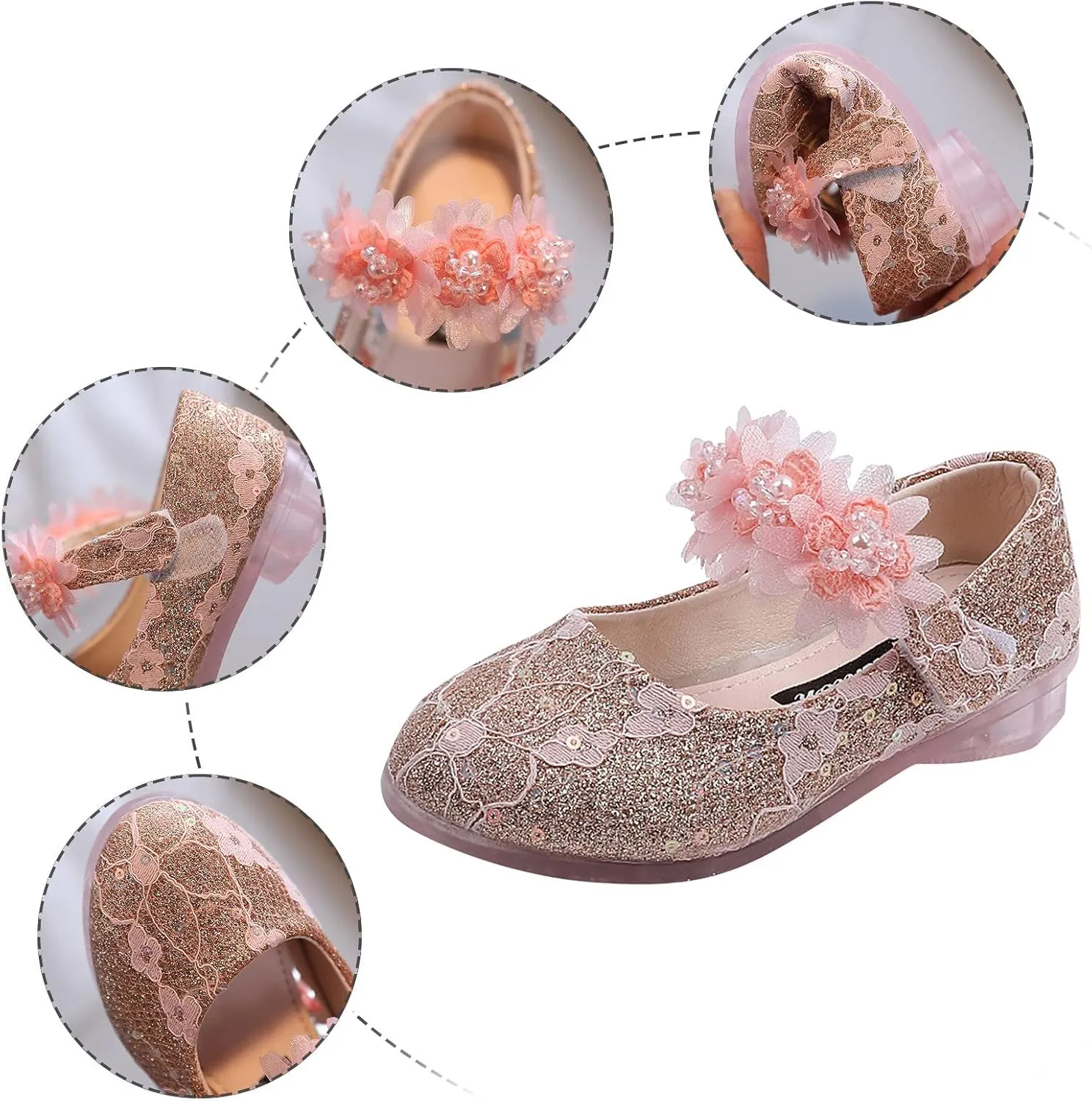 Toddler Flower Girl Dress Shoes Rhinstones Pearls Mary Jane Ballet Flats Wedding Party Toddler Kids Princess Shoes