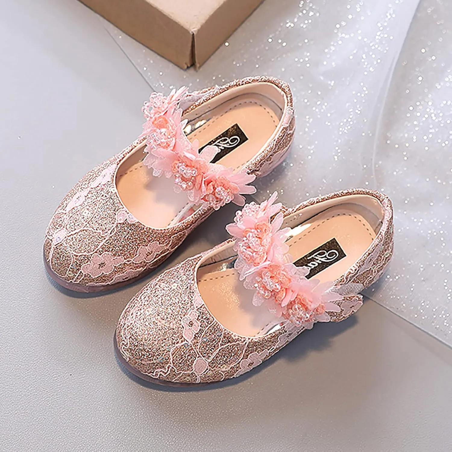 Toddler Flower Girl Dress Shoes Rhinstones Pearls Mary Jane Ballet Flats Wedding Party Toddler Kids Princess Shoes
