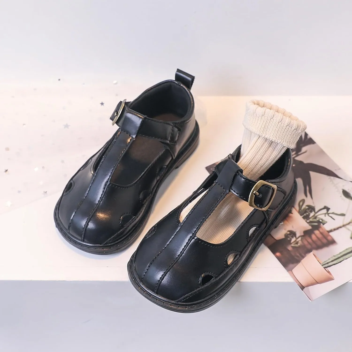 Toddler Girl Mary Jane Dress Shoes Hollowed Slip On Shoes School Oxford Flats for Girl Party Shoes