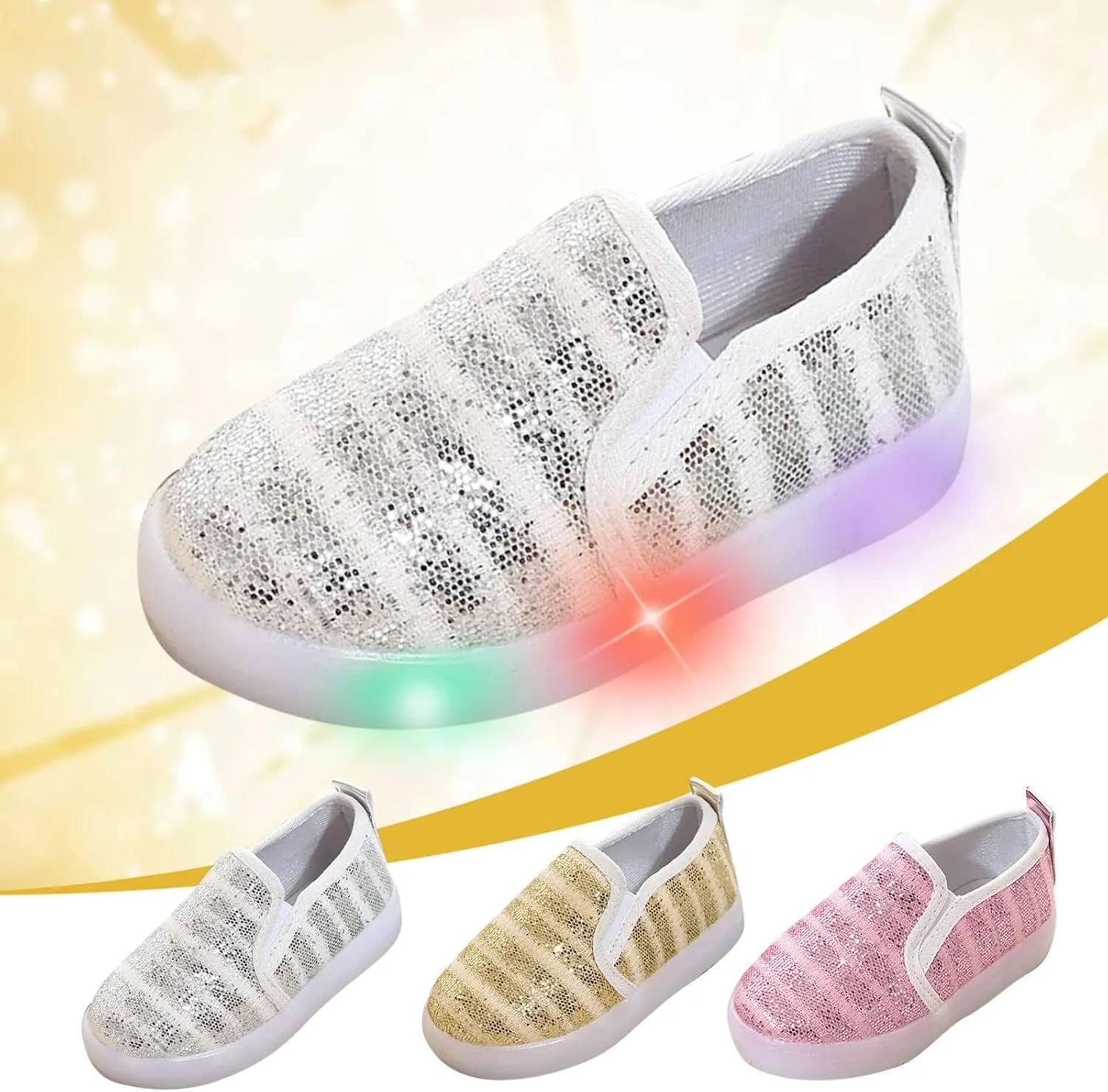 Toddler Girls Boys Sequin Canvas Loafers Shoes Low Top Casual Lazy Slip On Lightweight Athletic Walking Shoes