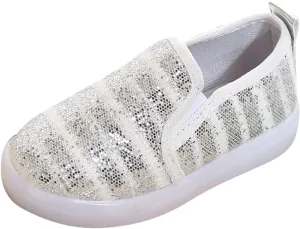 Toddler Girls Boys Sequin Canvas Loafers Shoes Low Top Casual Lazy Slip On Lightweight Athletic Walking Shoes