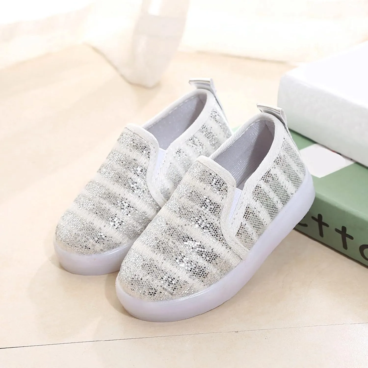 Toddler Girls Boys Sequin Canvas Loafers Shoes Low Top Casual Lazy Slip On Lightweight Athletic Walking Shoes
