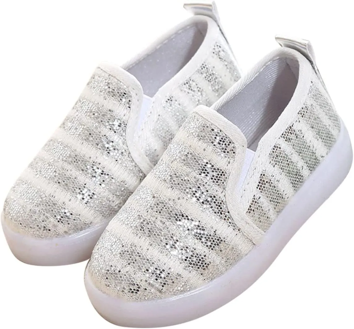 Toddler Girls Boys Sequin Canvas Loafers Shoes Low Top Casual Lazy Slip On Lightweight Athletic Walking Shoes