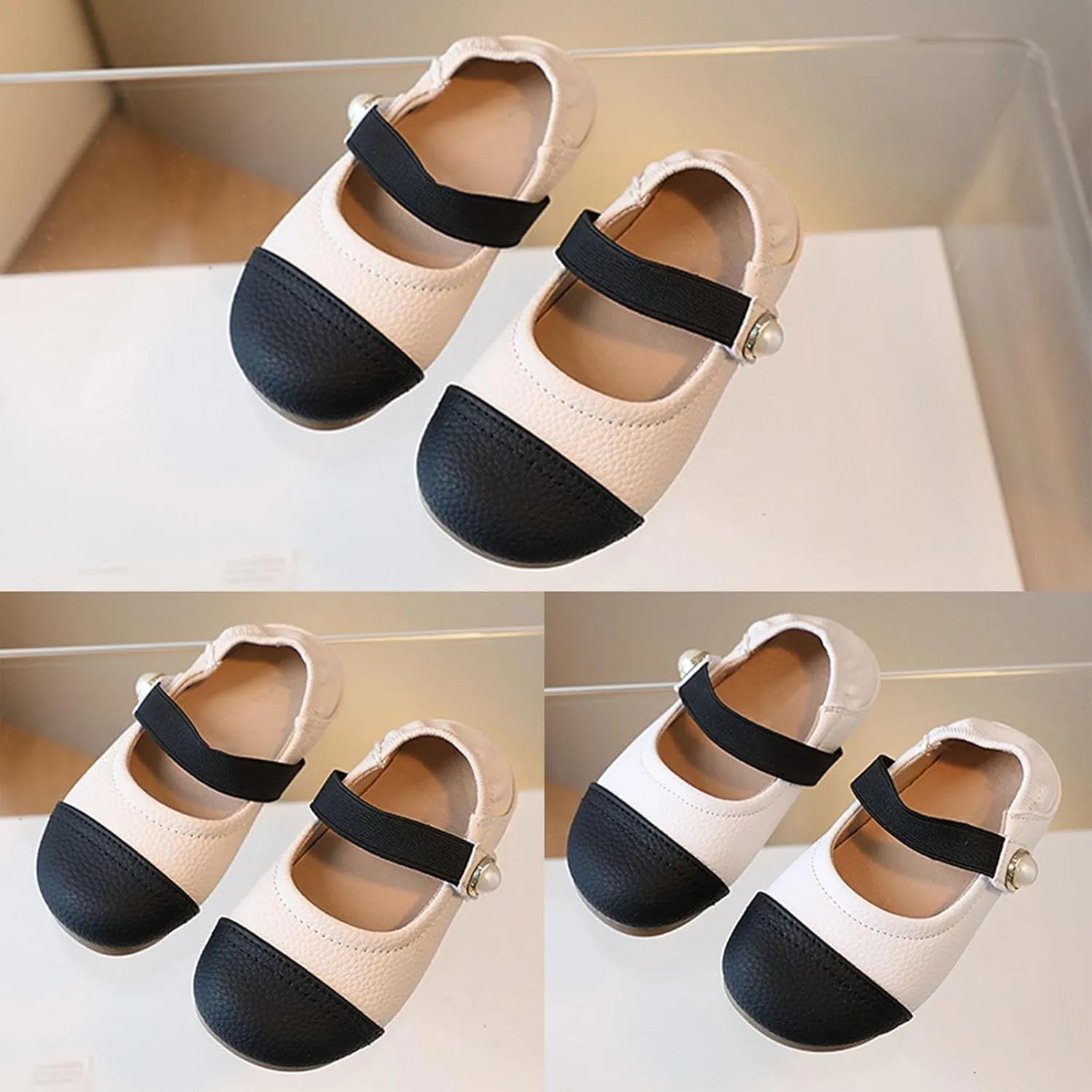 Toddler Girls Dress Shoes Color Block Mary Jane Ballet Flats Flower Girl School Party Wedding Shoes