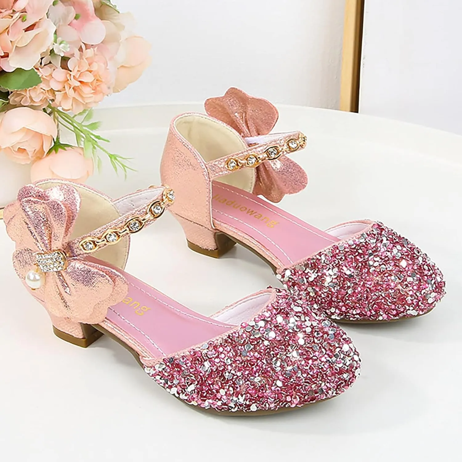 Toddler Girls Mary Jane Dress Shoes Rhinestones Bows Flower Girl Wedding Low Heels Pump Shoes Toddler Sandals Kids