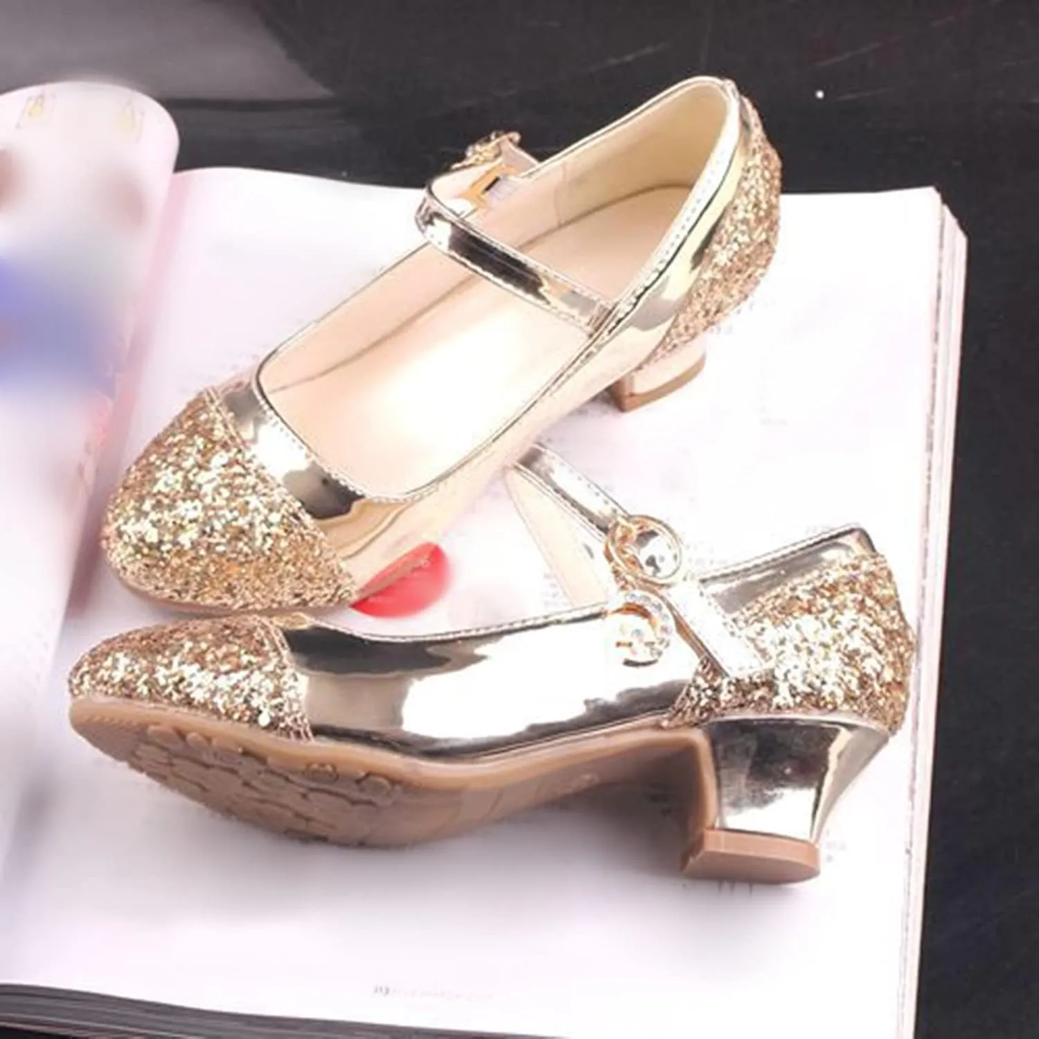 Toddler Girls Mary Jane Dress Shoes Rhinestones Sparkle Flower Girl Wedding Low Heels Toddler Girls Pump Shoes