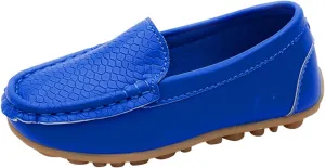 Toddler Little Kid Boys Girls No Slip On Loafers Dress Flat Shoes Soft Suede Leather Flat Boat Shoes Loafer (Blue, 26)