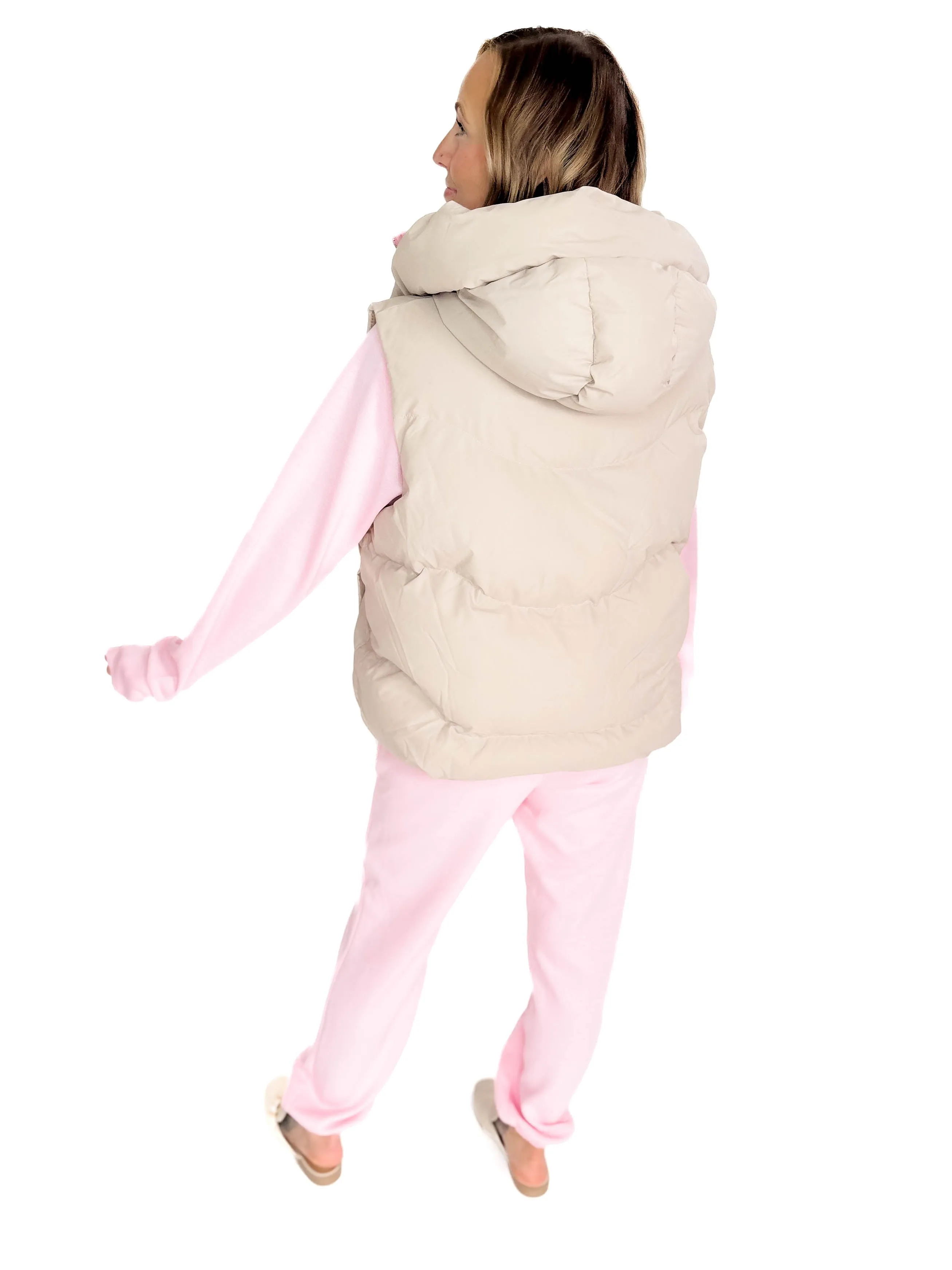 Vivi Hooded Puffer Vest- COOL BEIGE-FINAL SALE