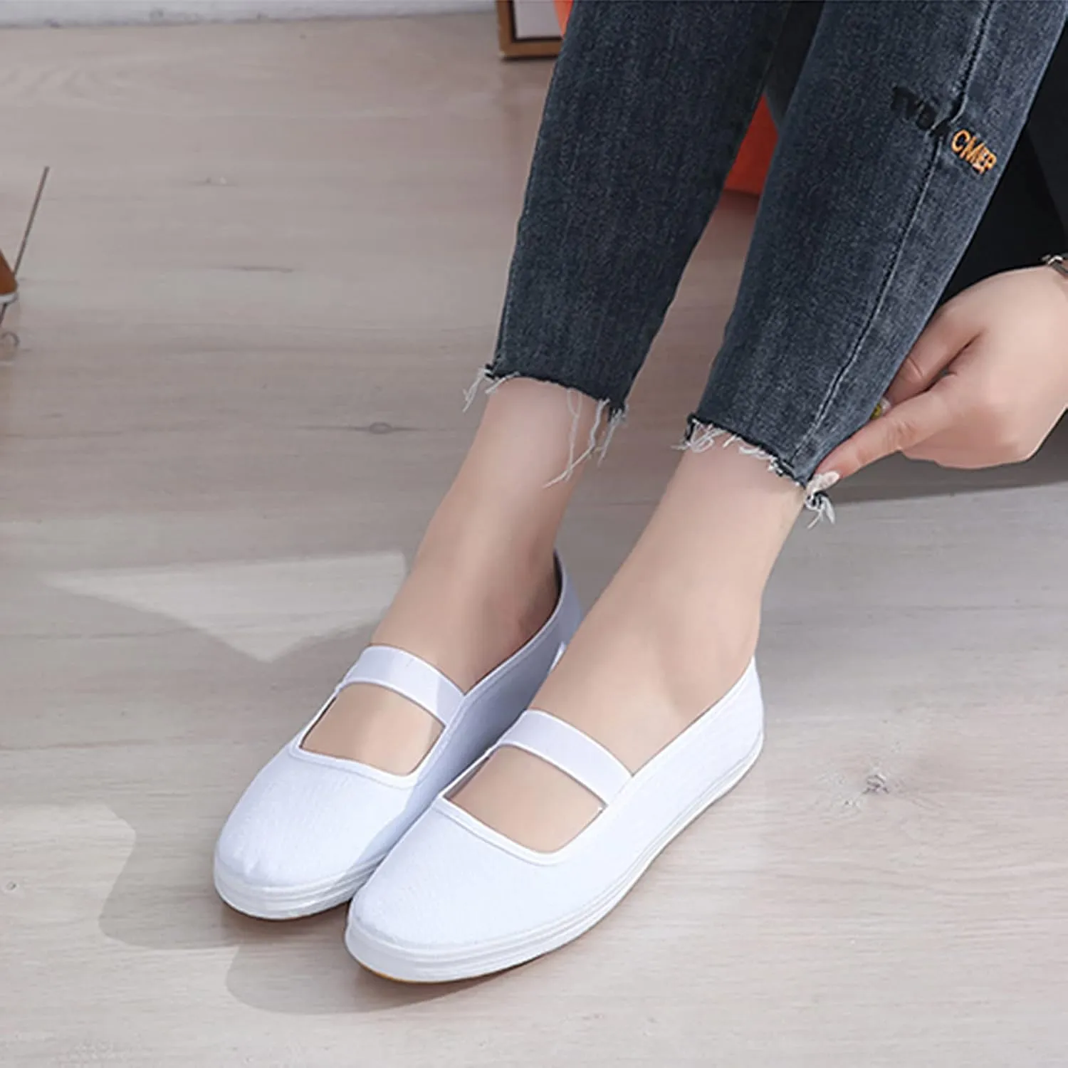 Women Canvas Slip On Shoes White Lightweight Casual Loafers Flat Shoes