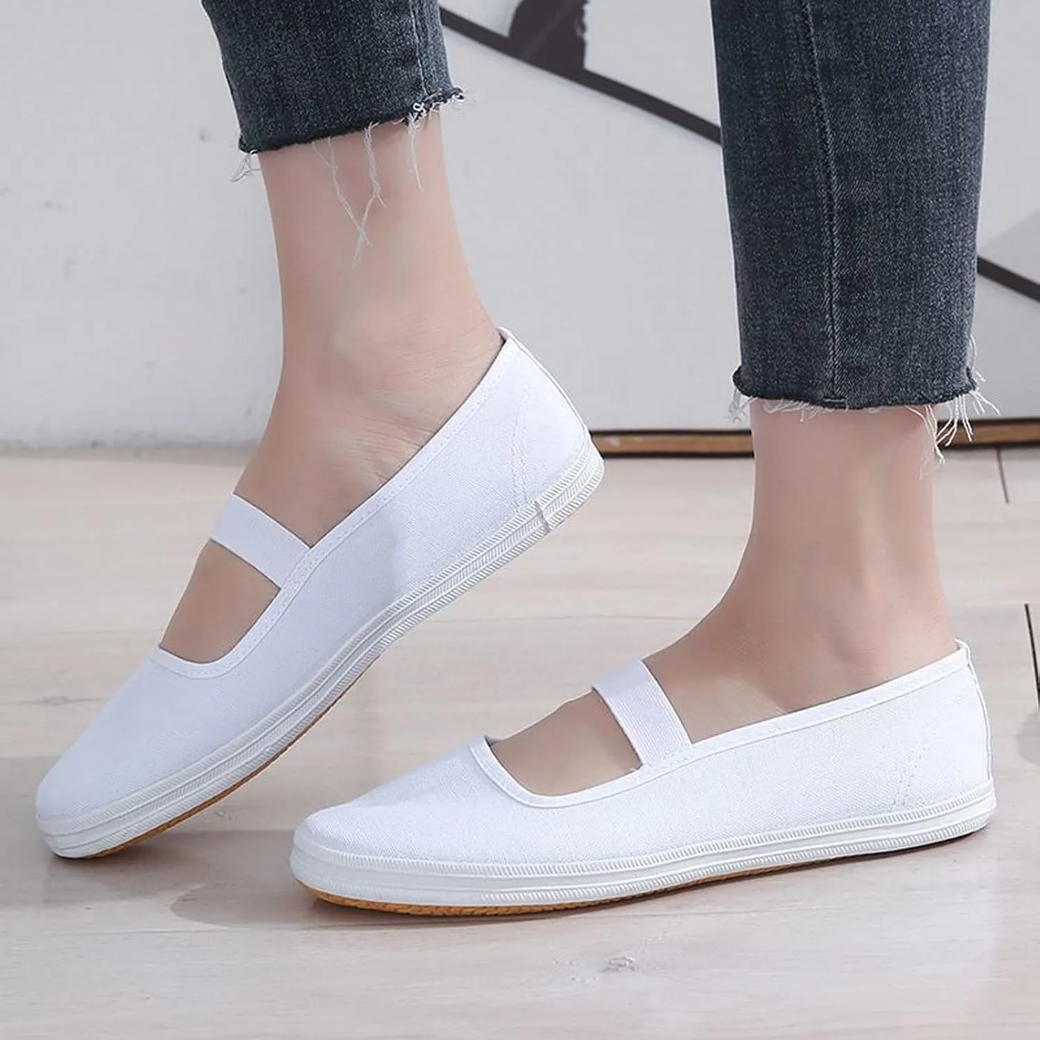 Women Canvas Slip On Shoes White Lightweight Casual Loafers Flat Shoes