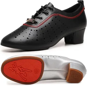 Women Latin Dance Shoes Soft Sole Closed Toe Indoor Dance Shoes Lace Up Lightweight Training Performance Party Dance Shoes Ballroom Dance Pratice Shoes (Color : Black-3.5CM/1.37In, Size : 8.5)