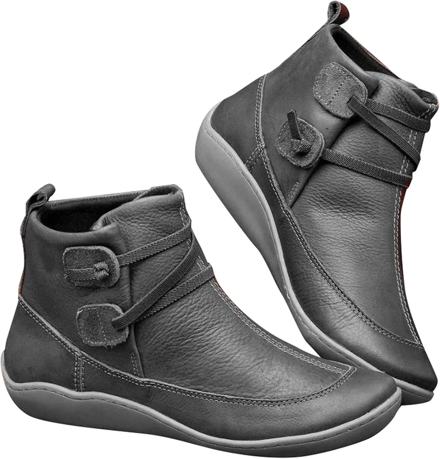 Womens Boots Fall 2024 Ankle Black Booties No Heel Boho Boots for Women Hiking Shoes Women Slip On Soft Sole Cut Out Chunky Stacked Heel Slip on