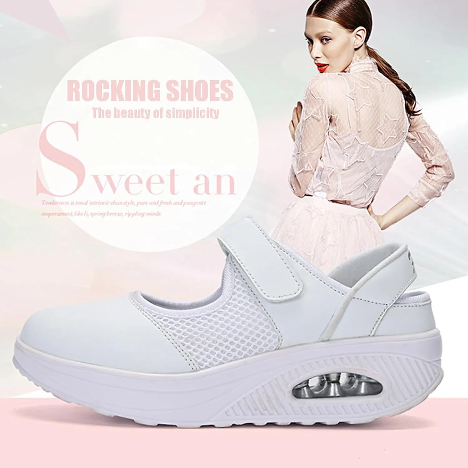 Women's Mesh Air Cushion Mary Jane Shoes Classic Round Toe Adjustable Hook and Loop Non-Slip Nurse Walking Shoes Summer Lightweight Breathable Sneakers