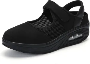 Women's Mesh Air Cushion Mary Jane Shoes Classic Round Toe Adjustable Hook and Loop Non-Slip Nurse Walking Shoes Summer Lightweight Breathable Sneakers